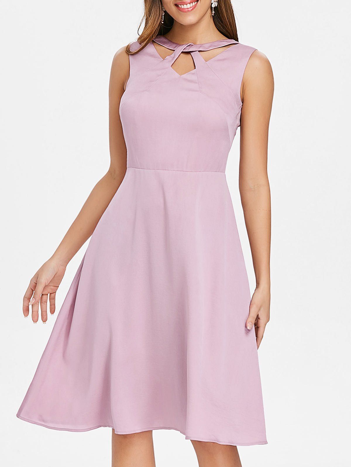 

Cut Out Neck Vintage Swing Dress, Light pink