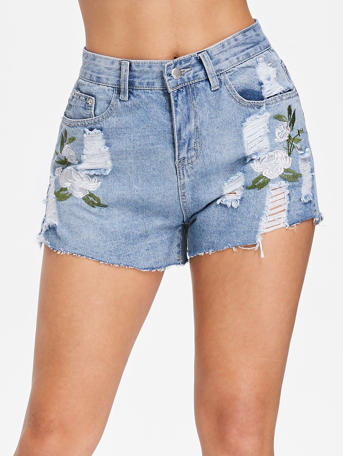 Best Embroidered Ripped Denim Shorts  