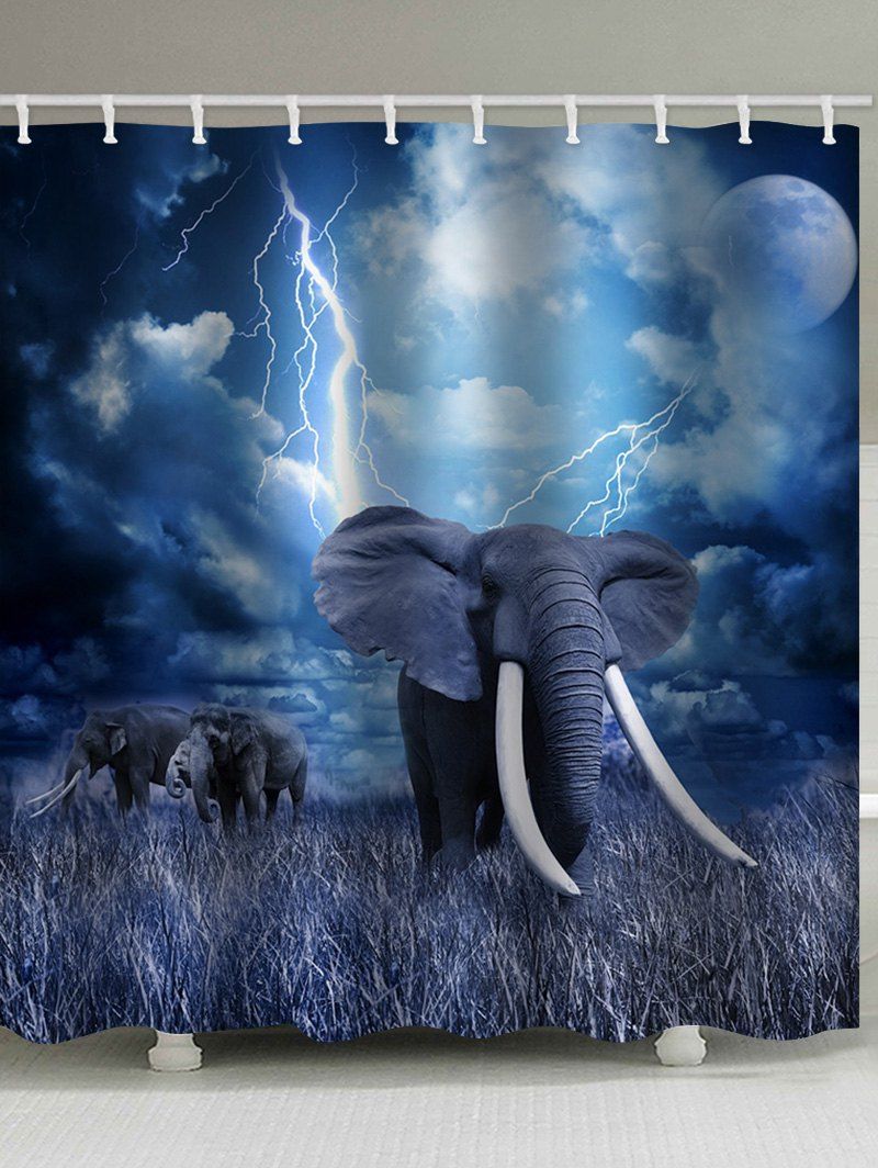 

Elephant Lightning Printed Waterproof Bath Curtain, Blue