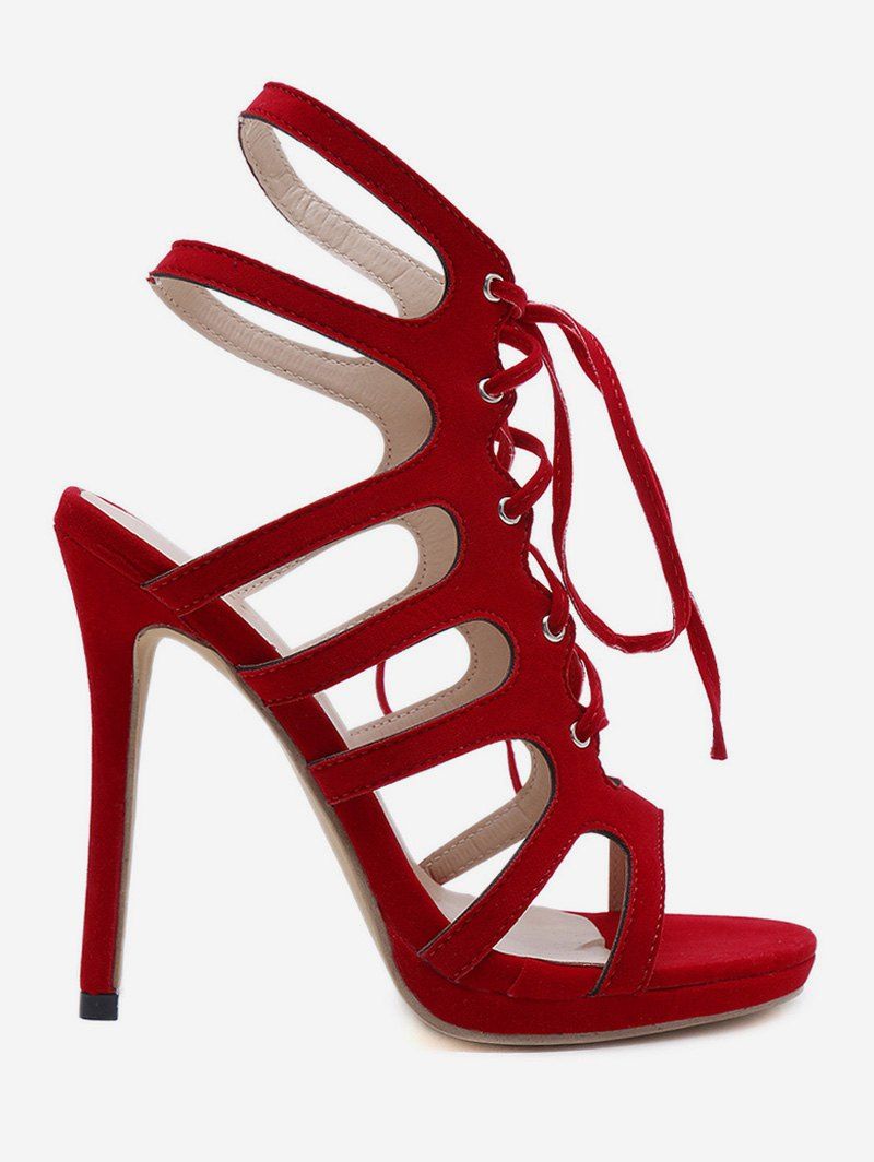 

Cut Out Lace Up High Heel Pumps, Red wine