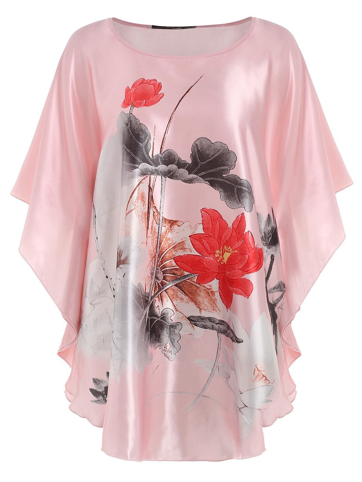 

Satin Batwing Sleeve Ink Painting Nightdress, Light pink