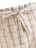 Belted Elastic Waist Plaid Pants -  