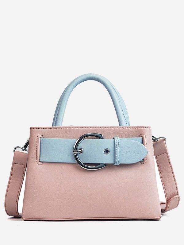 

Minimalist PU Leather Color Block Handbag with Strap, Light pink