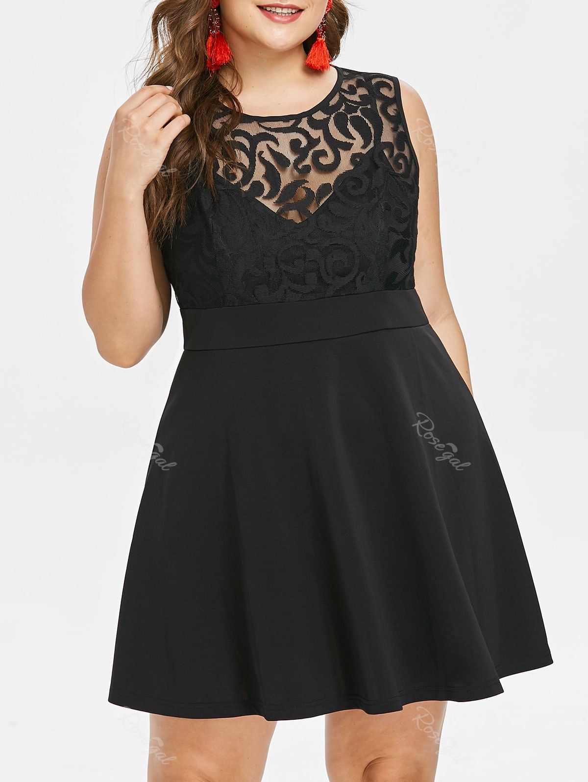 

Plus Size Mesh Panel Sleeveless Dress, Black