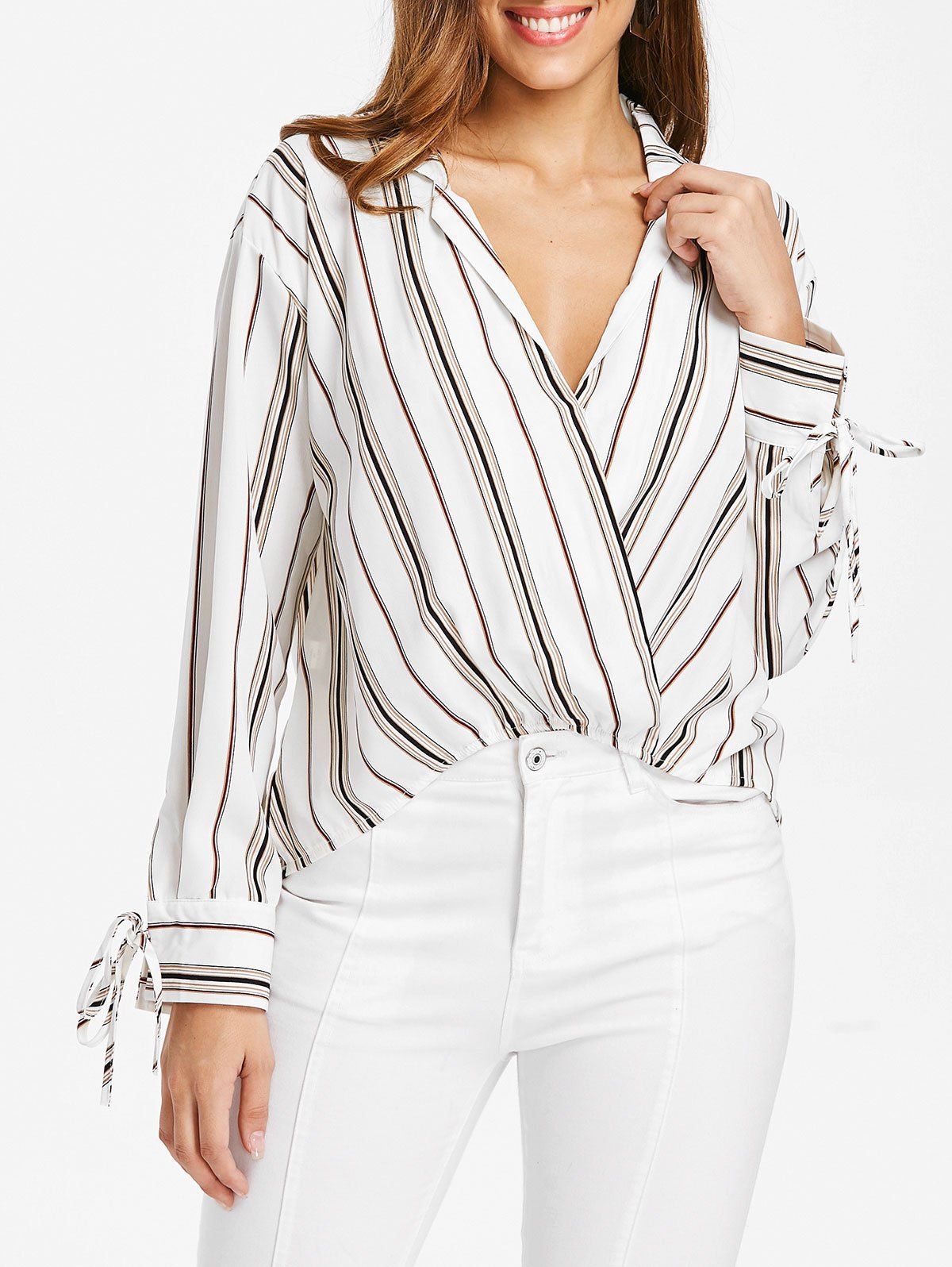 

Long Sleeve Striped Shirt, White