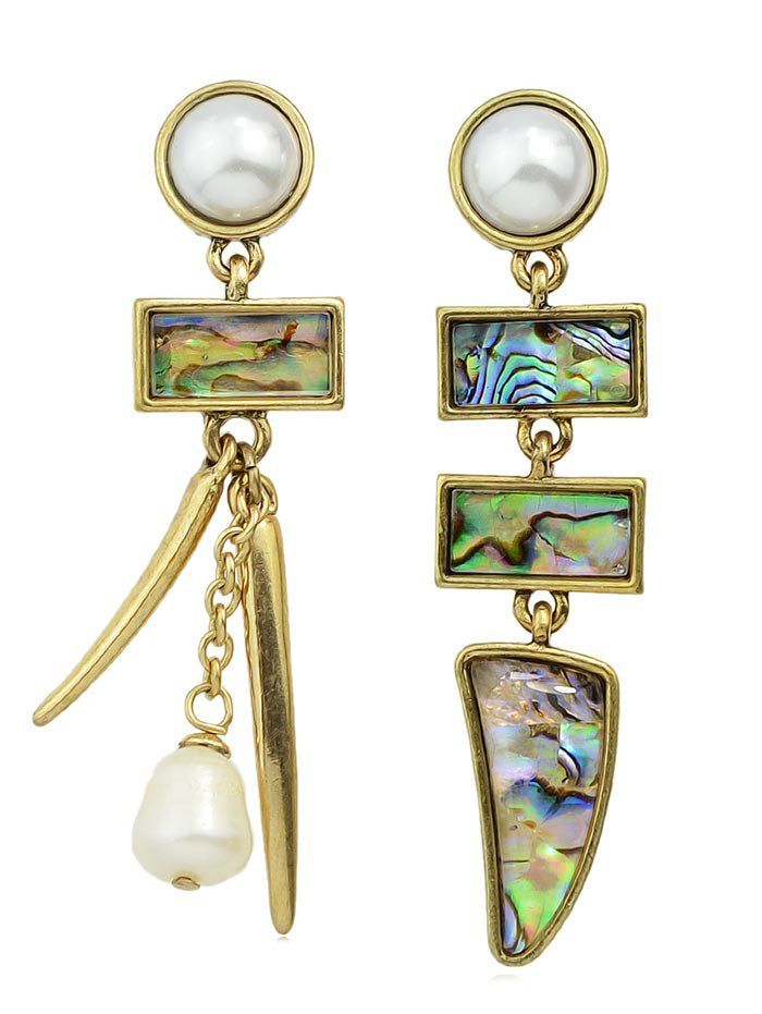 

Faux Pearls Asymmetric Shell Pattern Dangle Earrings, Multi