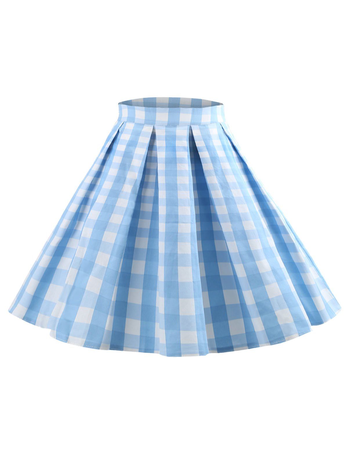 

Plaid Zipper Waist Skirt, Sky blue