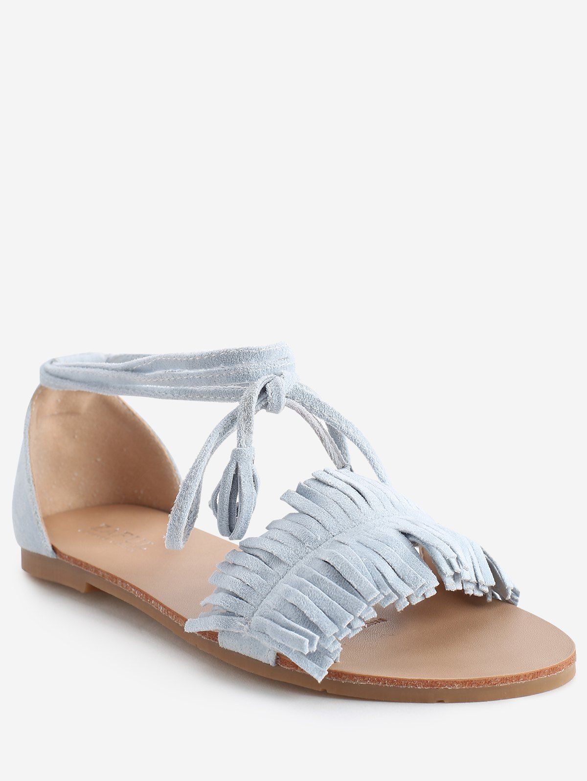 

Casual Flat Heel Lace Up Fringes Decoration Sandals, Light sky blue