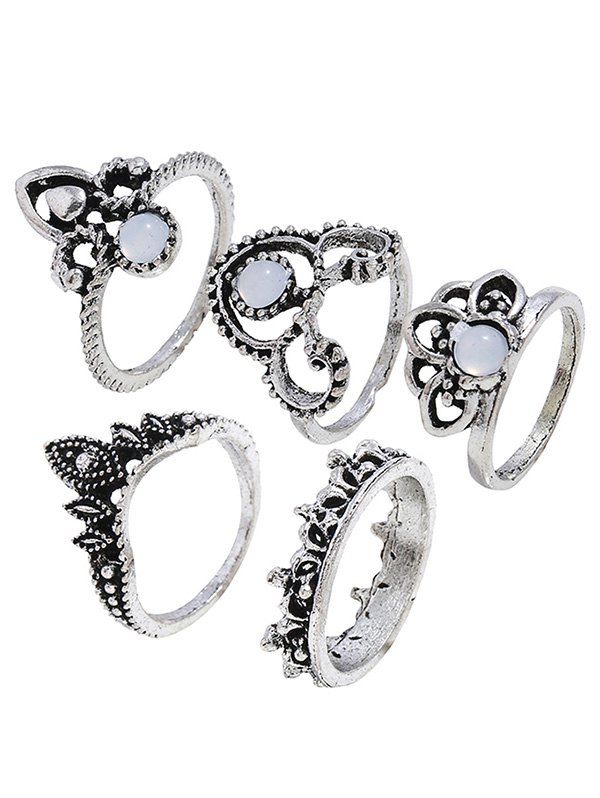 

Retro Faux Gem Hollow Out Crown Ring Set, Silver