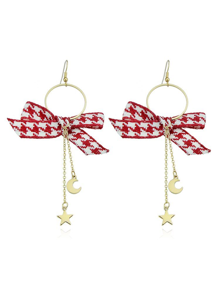 

Circle Long Chain Earrings With Bow, Red