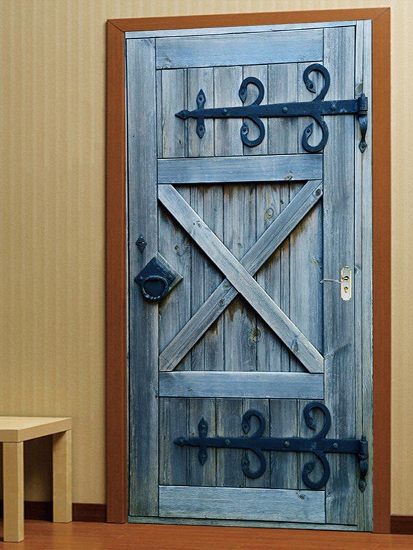 [36 OFF] Vintage Wooden Door Print Door Cover Stickers Rosegal