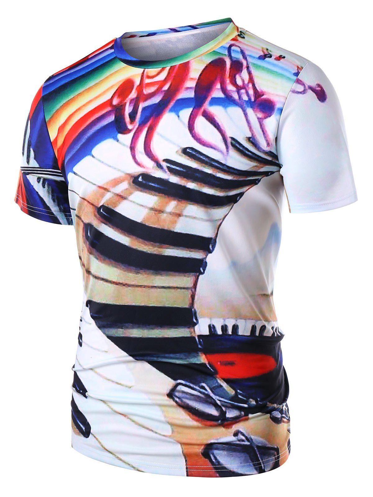 

Casual Musical Instrument Print T-shirt, White