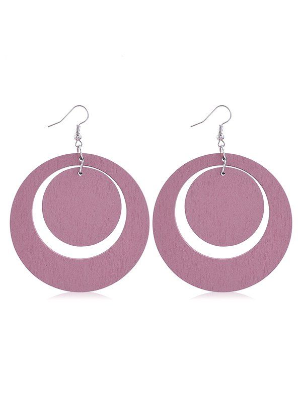 

Dangling Circle Wooden Hook Drop Earrings, Light pink
