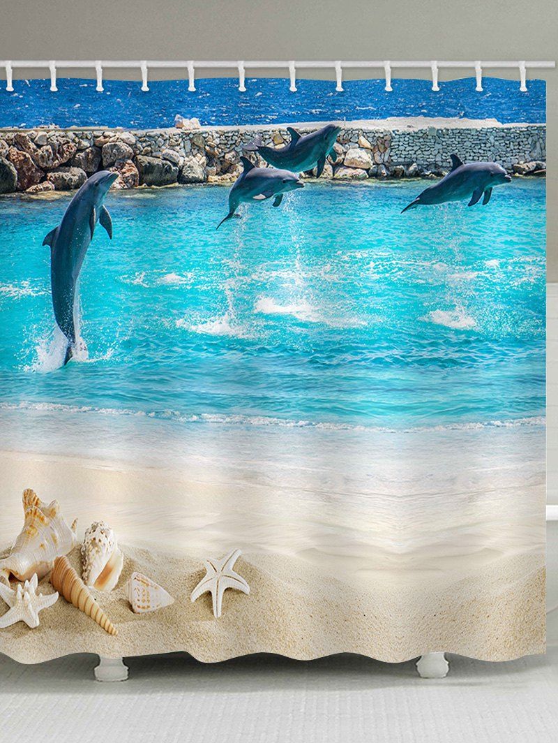 

Beach Dolphin Print Waterproof Bathroom Shower Curtain, Multi
