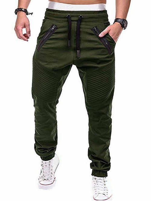 

Zippers Embellished Elastic Waist Jogger Pants, Army green