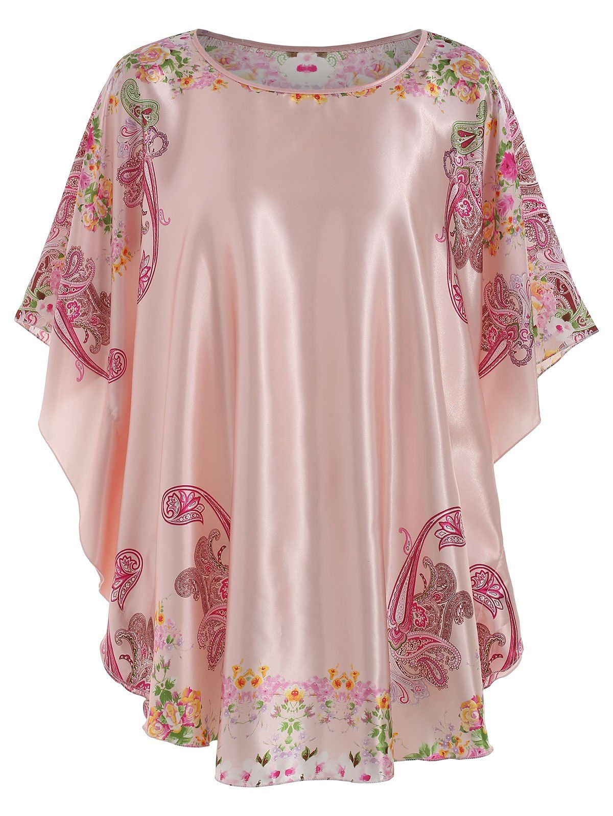 

Satin Batwing Sleeve Print Nightdress, Pink