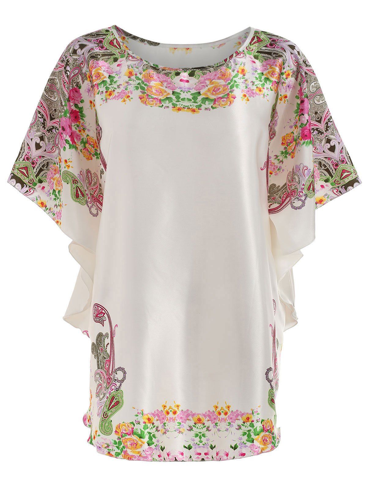 

Satin Batwing Sleeve Print Nightdress, Blanched almond