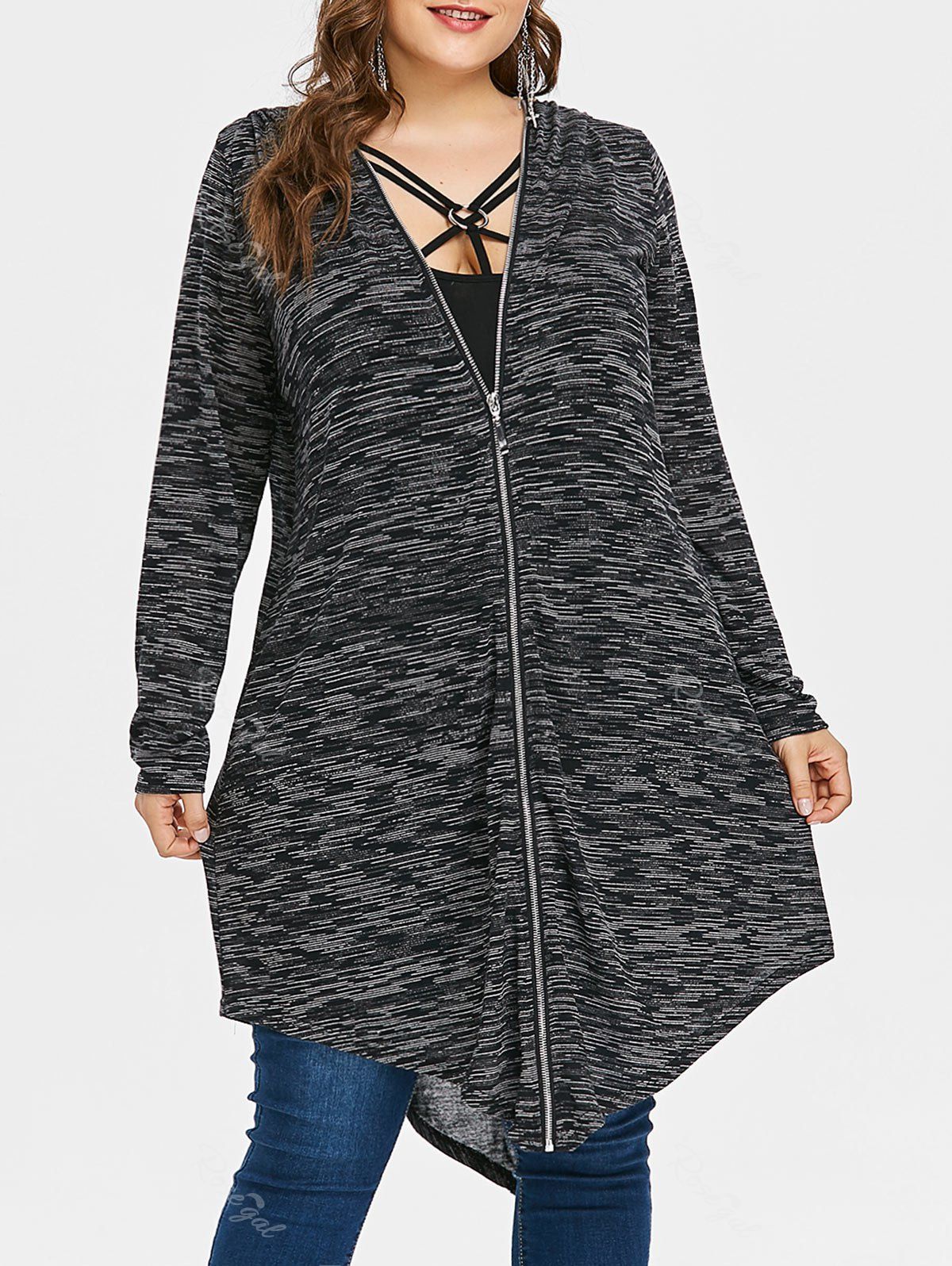 Affordable Plus Size Hooded Coat and Strappy Tank Top  