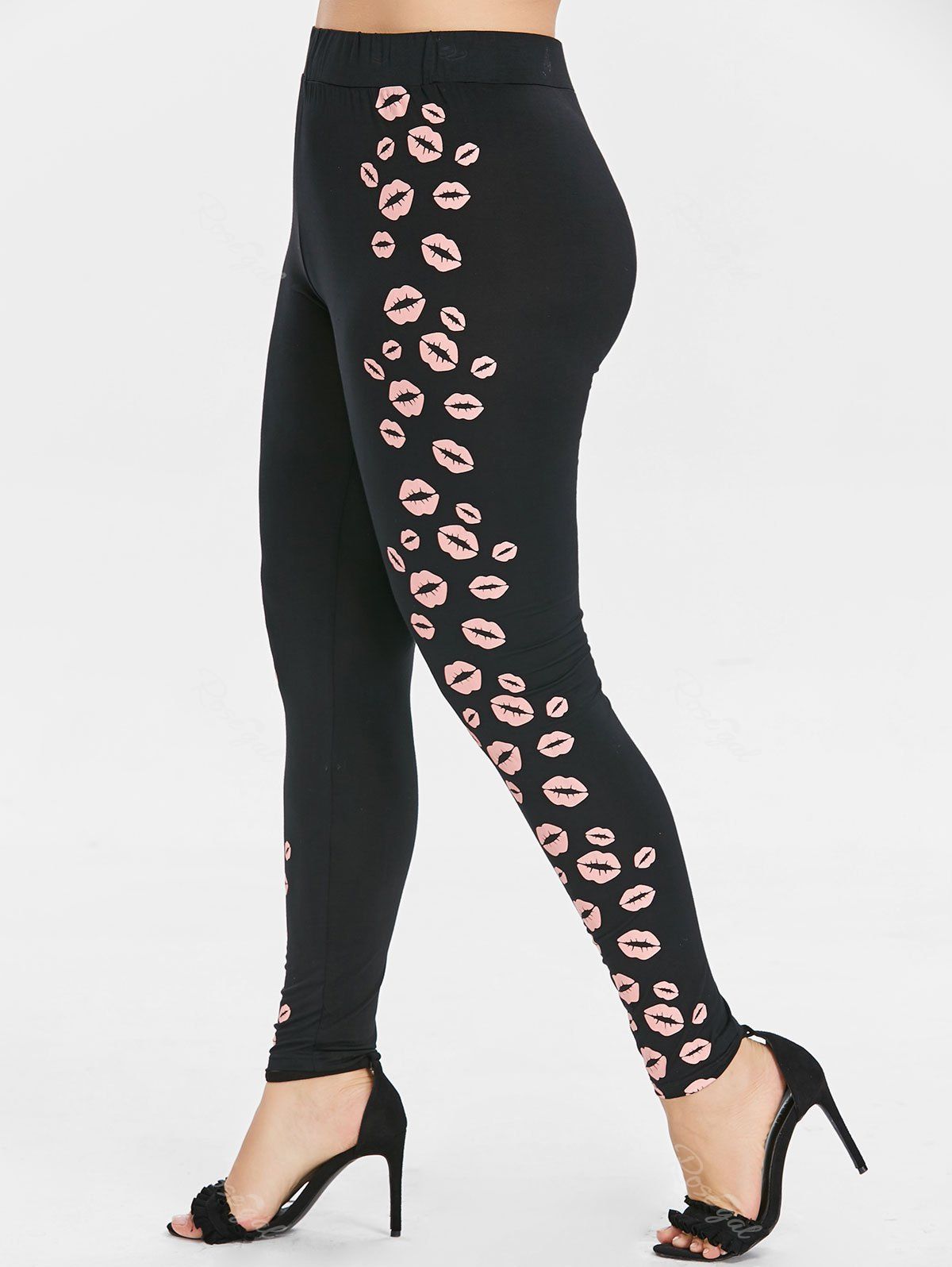 

Plus Size Sides Kiss Lips Leggings, Black