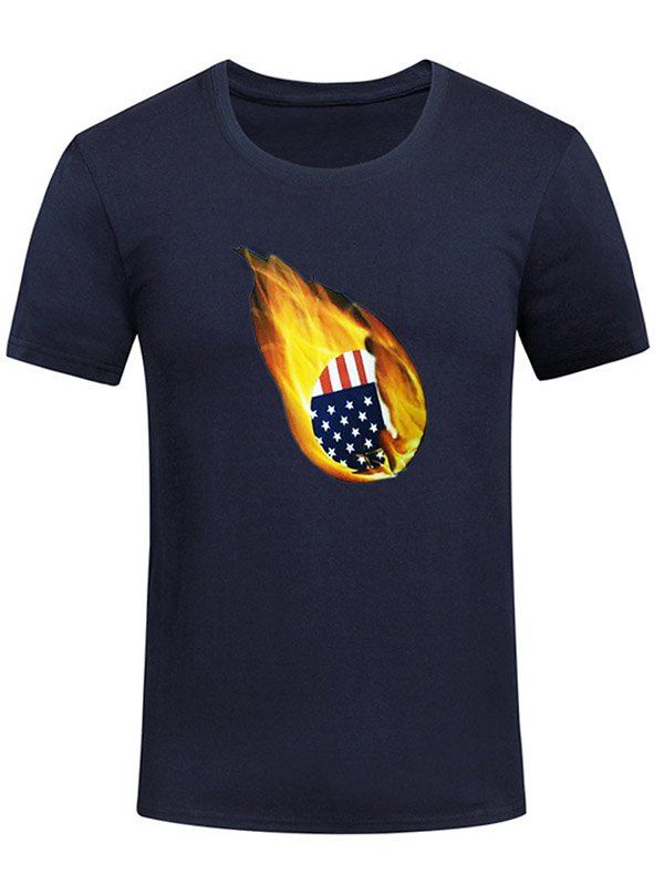 

American Flag Print Fire Ball Short Sleeve Casual T-shirt, Midnight blue