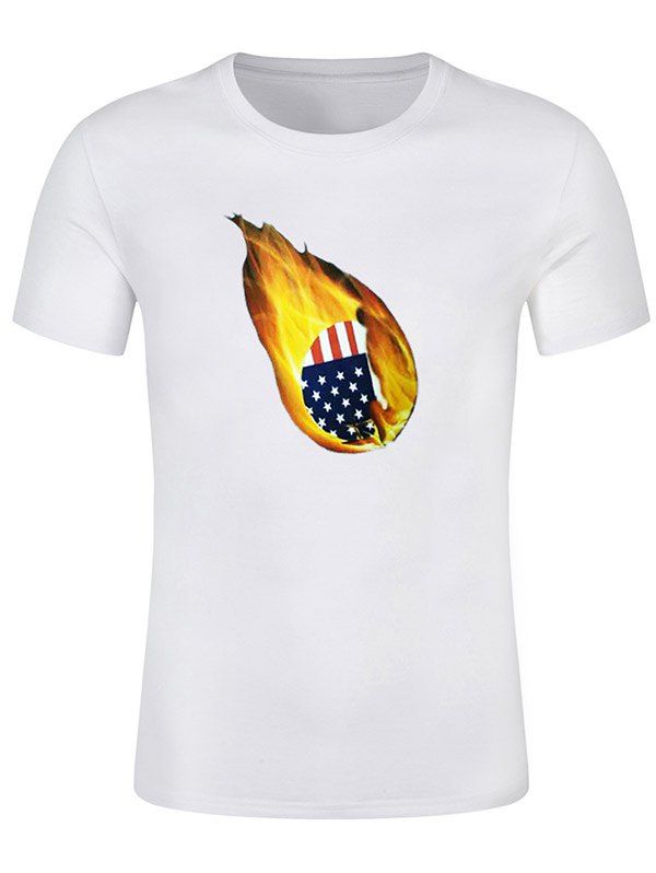 

American Flag Print Fire Ball Short Sleeve Casual T-shirt, White