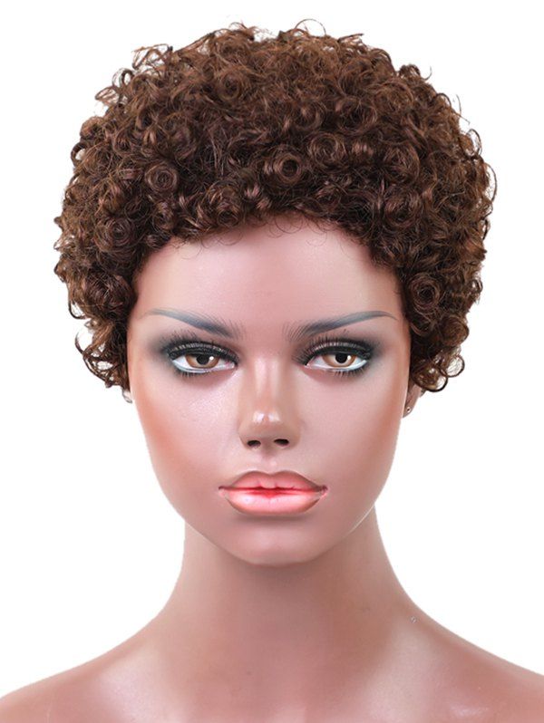 

Short Afro Kinky Curly Pixie Capless Human Hair Wig, Brown