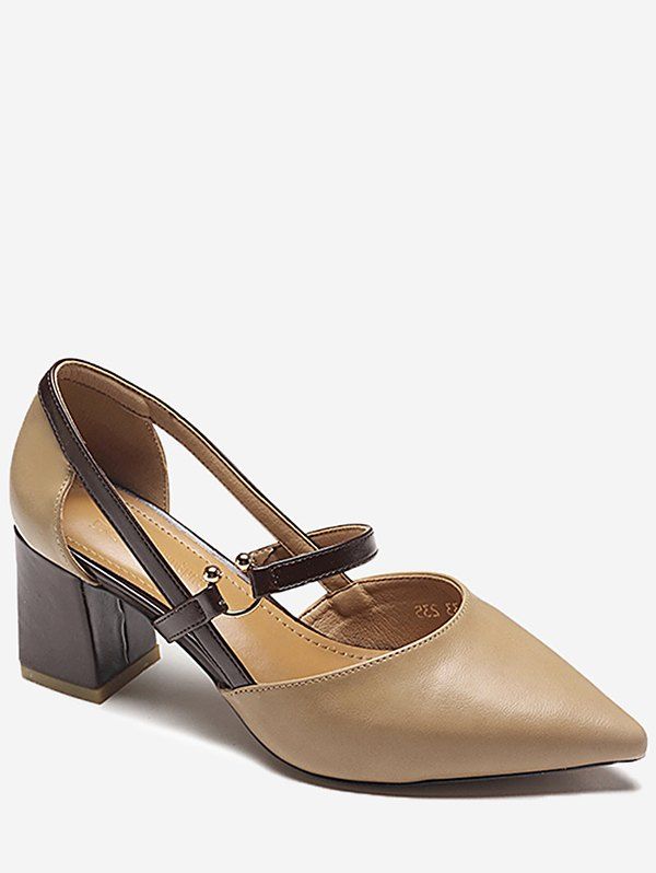 

Chunky Heel Pointed Toe Chic Slip On Pumps, Light khaki