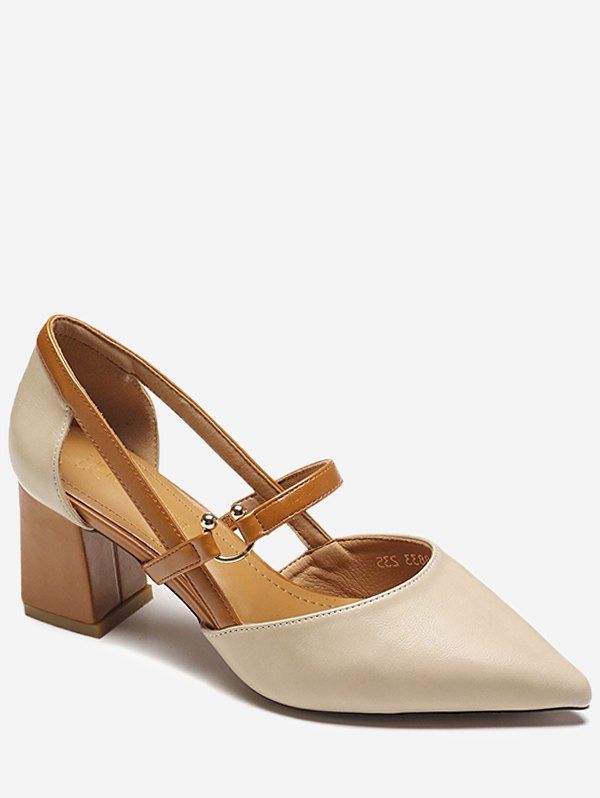 

Chunky Heel Pointed Toe Chic Slip On Pumps, Beige
