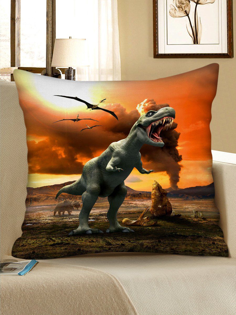 

3D Dinosaur Volcano Print Decorative Pillowcase, Multi