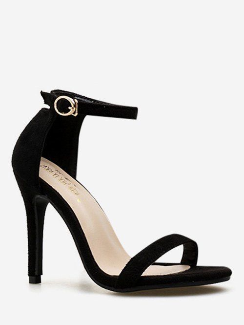 

Round Toe Strap Stiletto Heel Pumps, Black