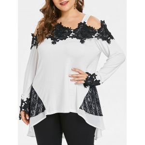 

Plus Size Lace Trim Square Neck T-shirt, White