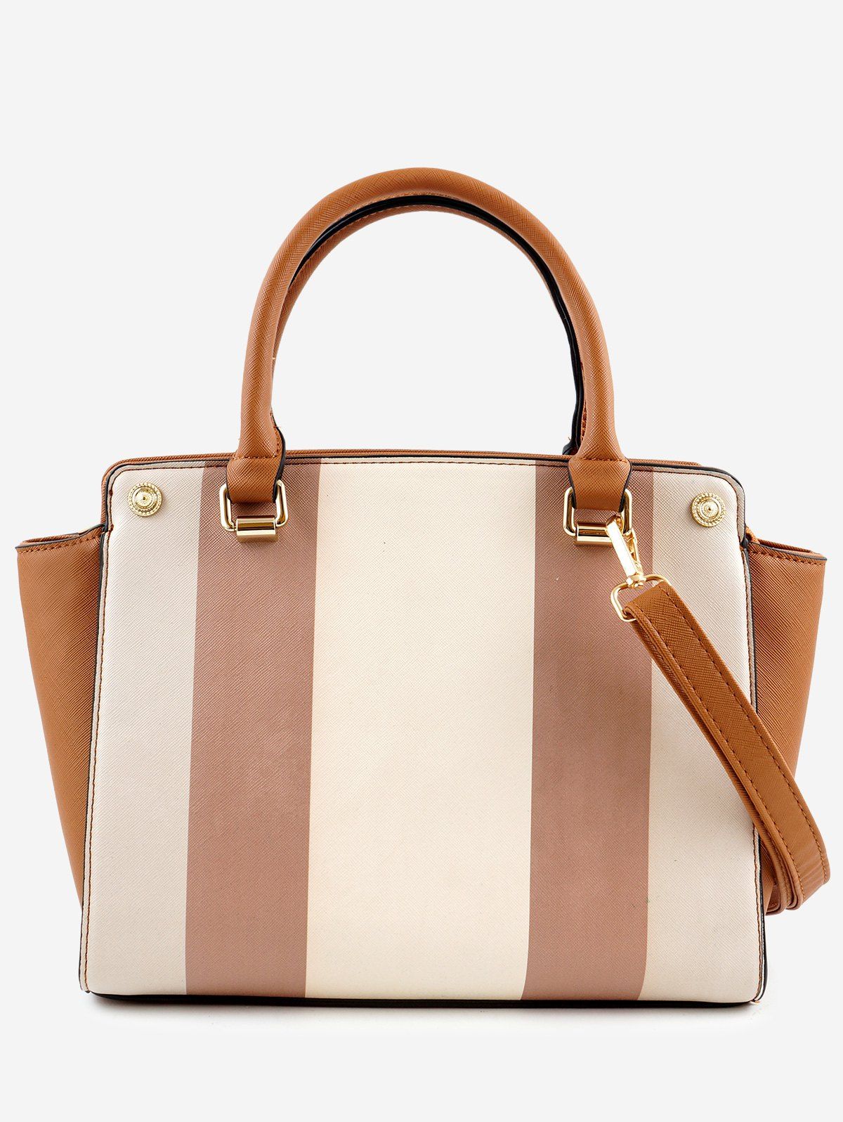 New Color Block PU Leather Striped Handbag with Strap  