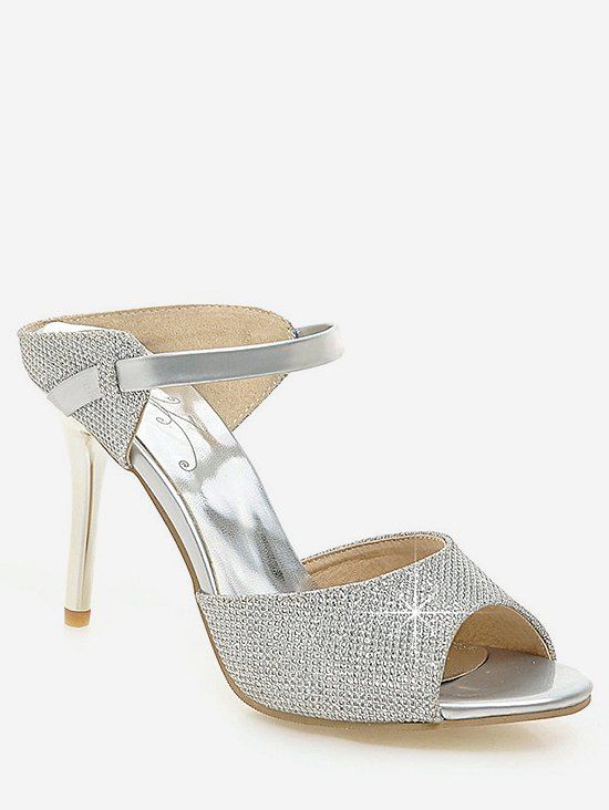 

Plus Size Peep Toe Crystals Stiletto Heel Sandals, Platinum