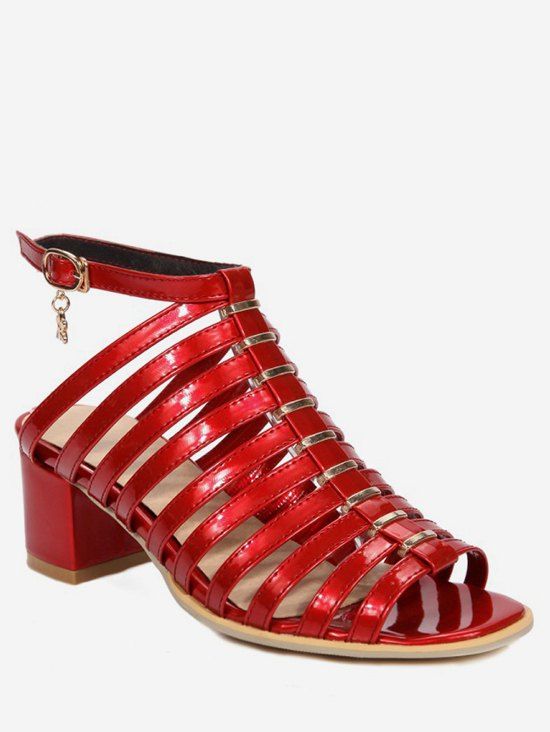 

Plus Size Casual Chunky Heel Strappy Ankle Strap Sandals, Red