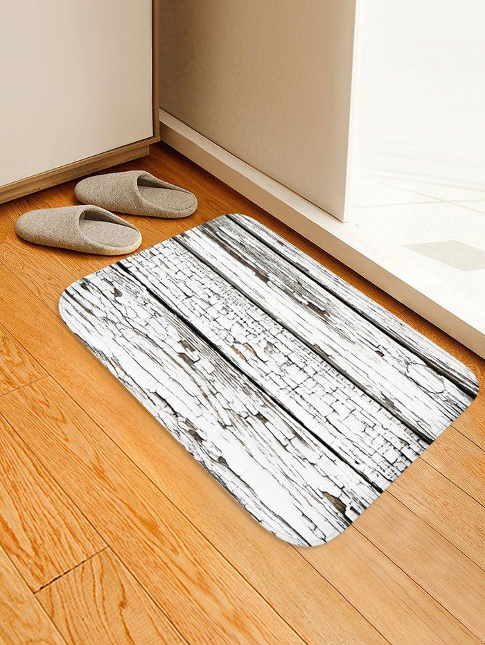 

Peeling Wood Floor Print Water Absorption Area Rug, White