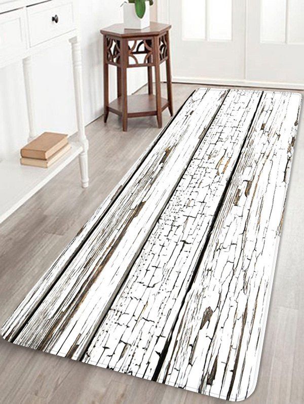 

Peeling Wood Floor Print Water Absorption Area Rug, White