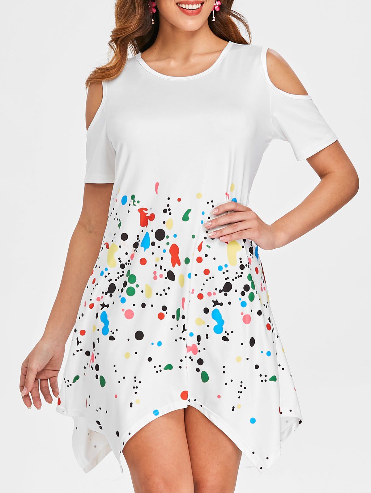 

Splash Ink Cold Shoulder Dress, White