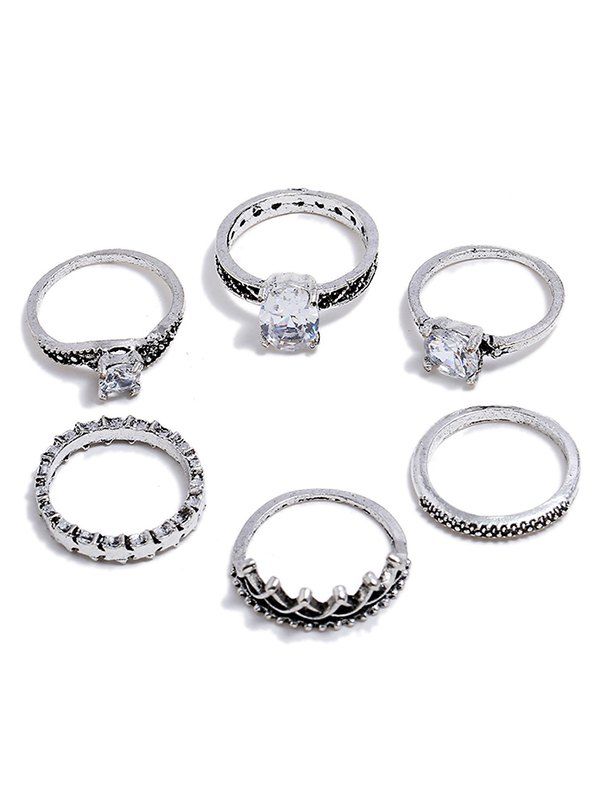 

6Pcs Simple Geometric Ring Set, Silver