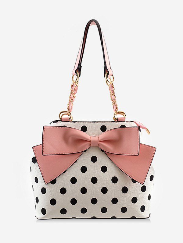 

Contrasting Color Polka Dot Bow Chic Shoulder Bag, Pink