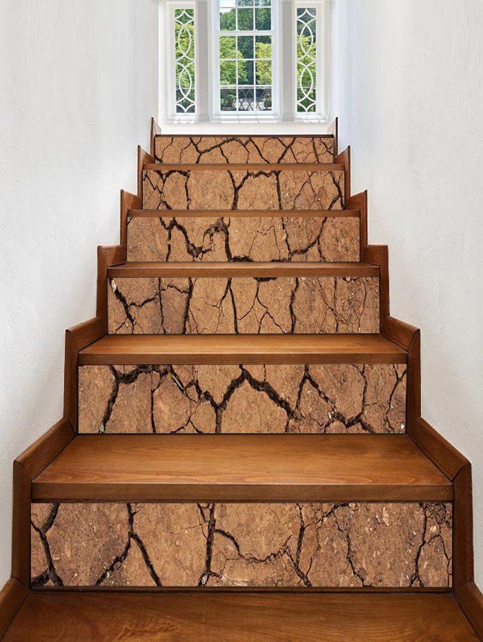 

Dry Cracked Earth Print Stair Stickers, Orange gold