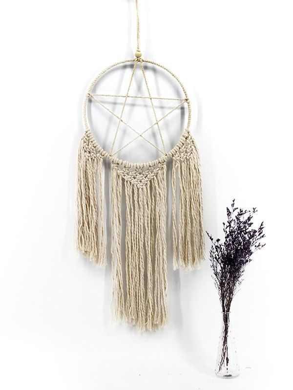

Handmade Pentagram Macrame Wall Hanging Decoration, Warm white