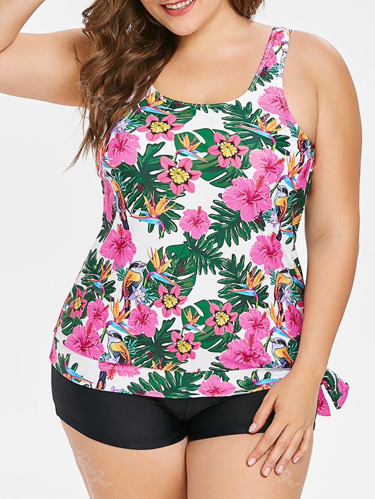 

Scoop Neck Plus Size Floral Print Tankini Set, Multi