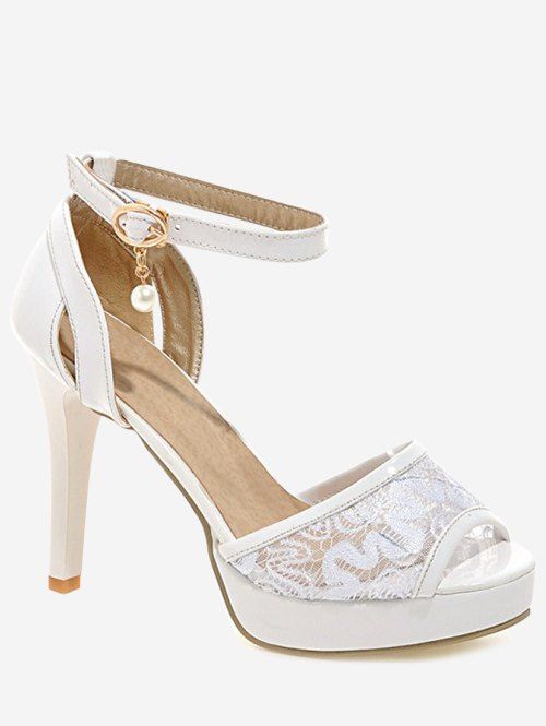 

Plus Size Ankle Strap Stiletto Heel Lace Sandals, White