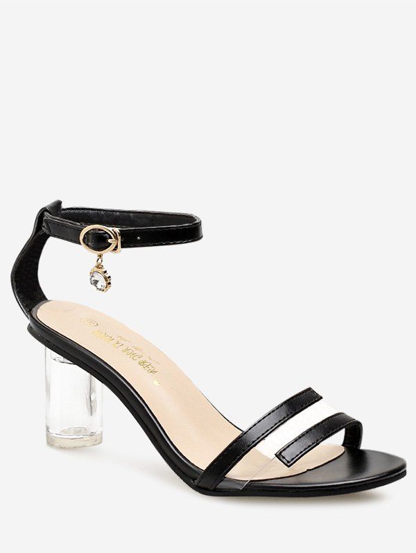 

PU Leather Lucid Strap Mid Heel Pumps, Black