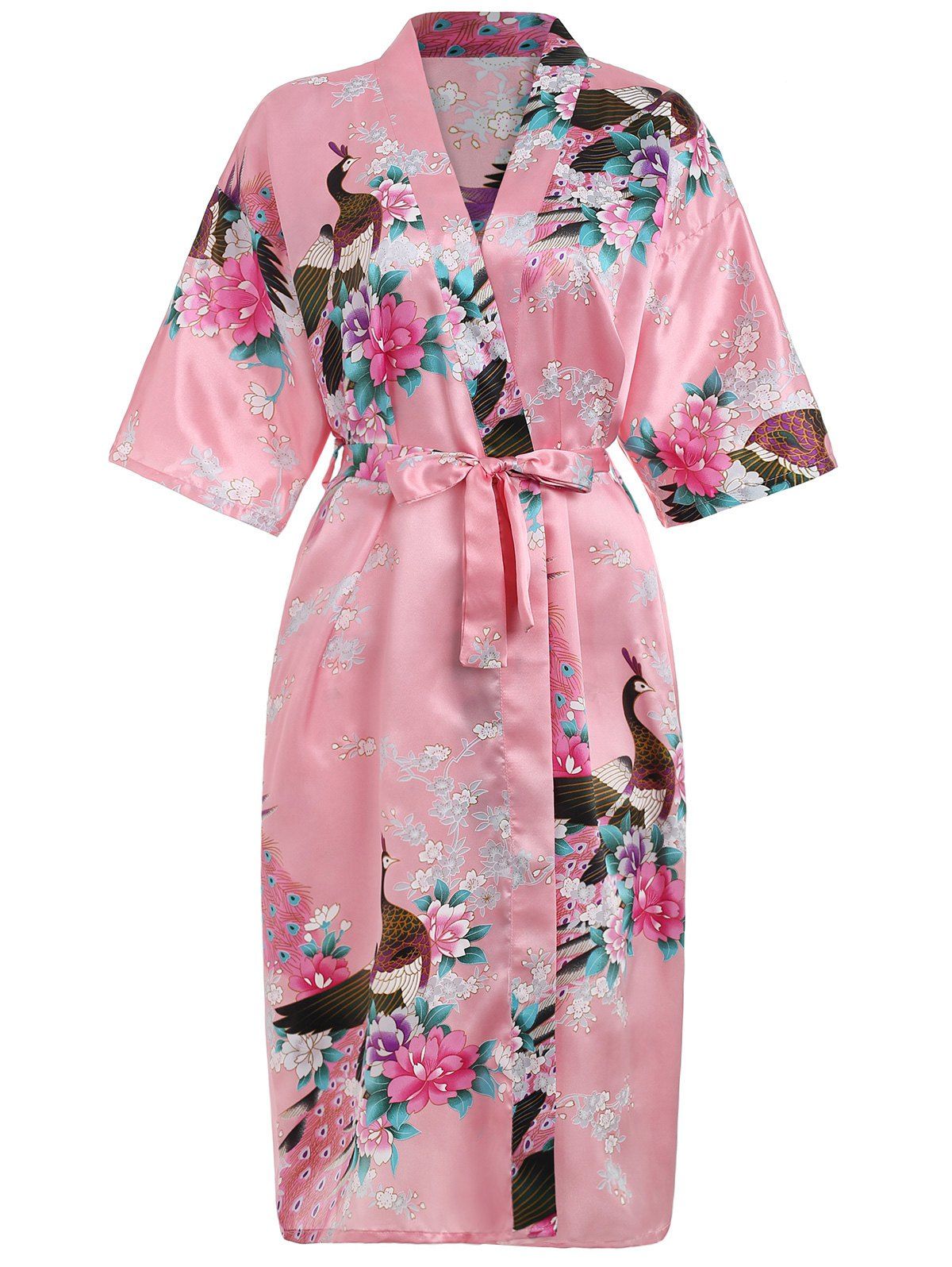 

Flower Printed Sleeping Robe with Belt, Light pink
