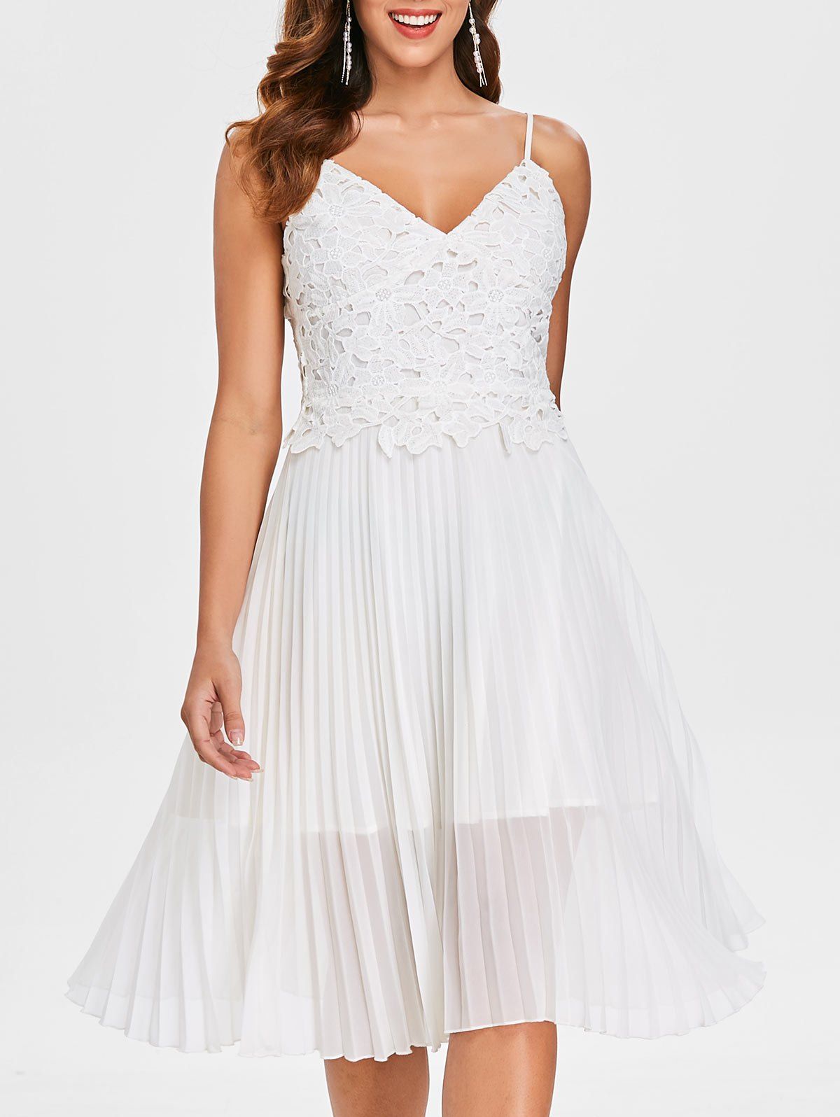

Lace Insert Spaghetti Strap Chiffon Dress, Milk white