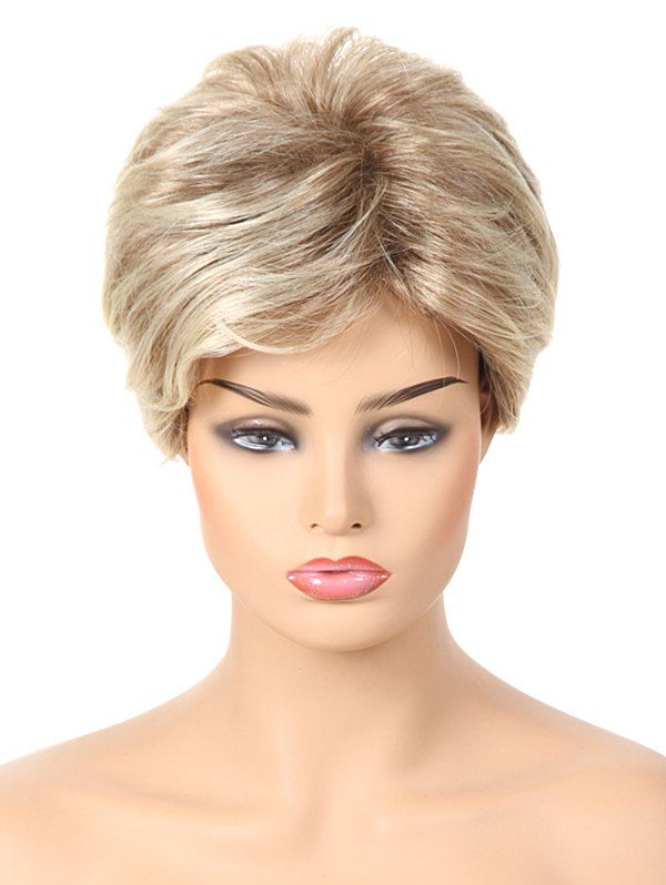 

Short Side Bang Layered Colormix Straight Synthetic Wig, Multi-a