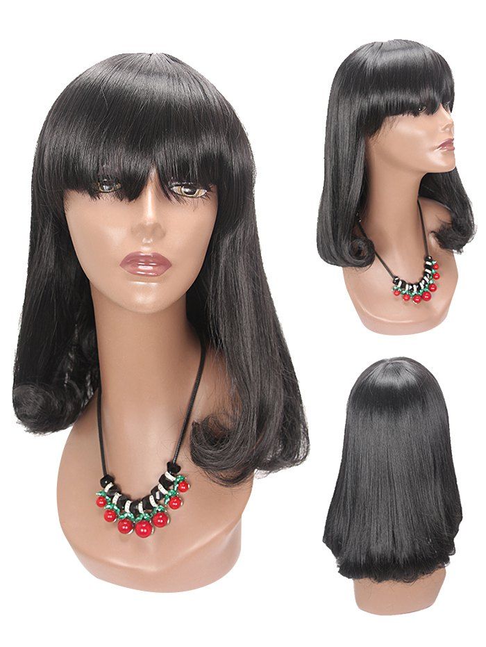 

Long Full Bang Tail Adduction Straight Synthetic Wig, Black