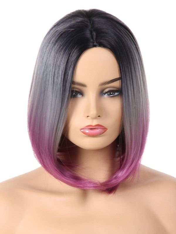 

Medium Center Parting Ombre Straight Bob Synthetic Wig, Medium violet red