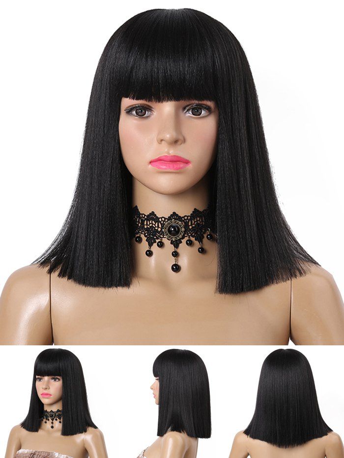 

Mediun Neat Bang Blunt Straight Synthetic Wig, Black
